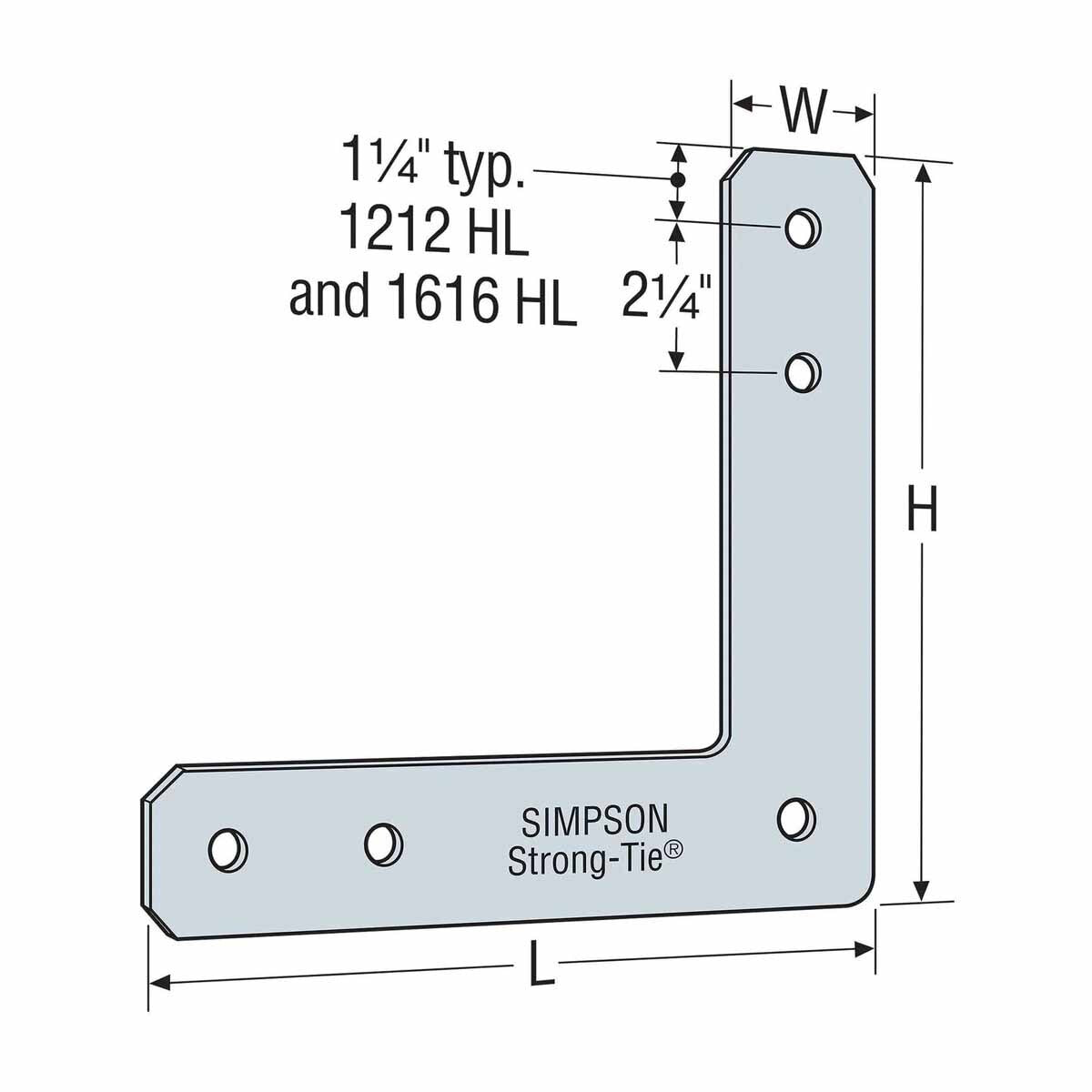 Simpson Strong-Tie 1212HLHDG (12" x 12") 7-Gauge HL Hot-Dip Galvanized Heavy L Strap - 2