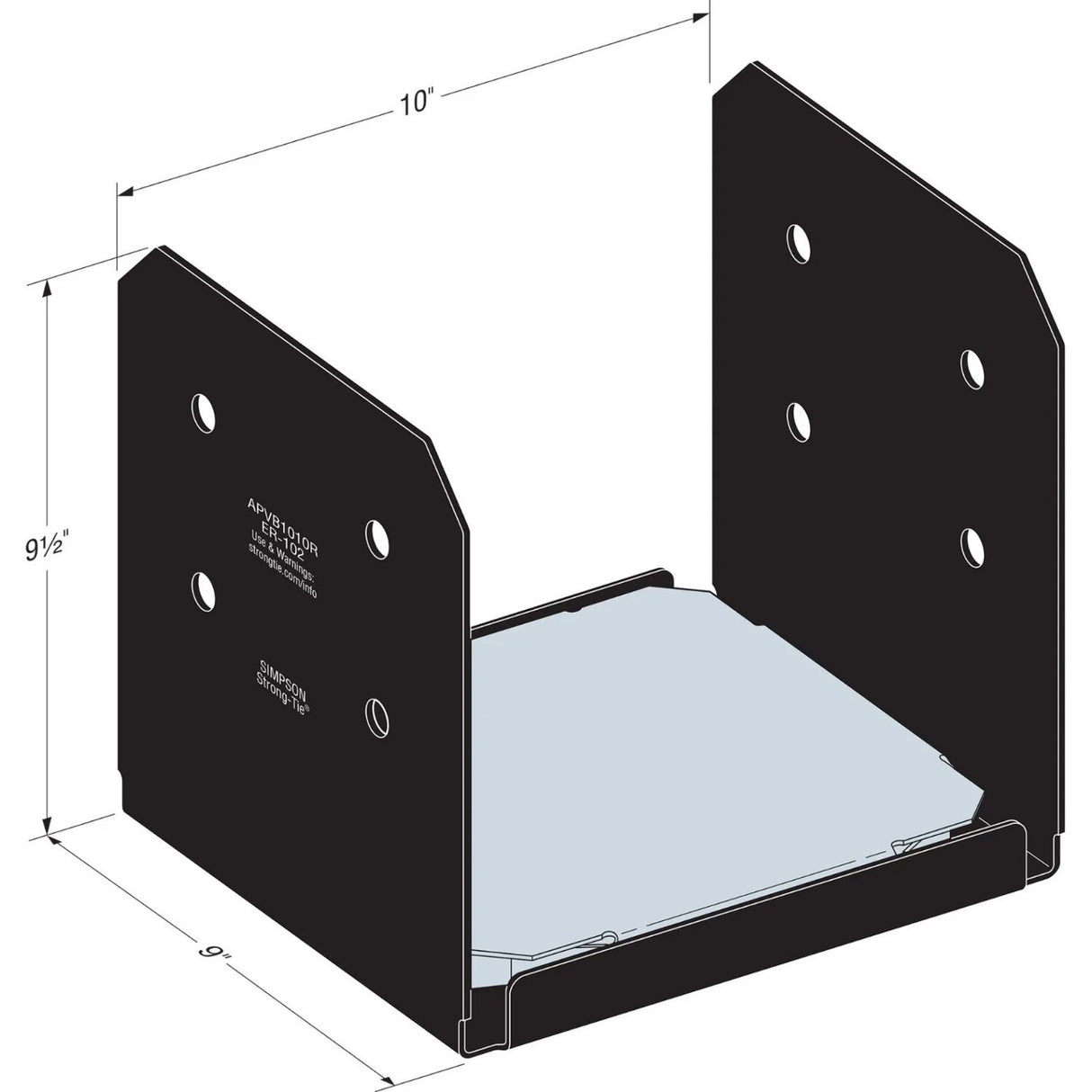 Simpson Strong-Tie APVB1010R (10x10 Rough) Outdoor Adjustable Post Base - ZMAX/Black Powder Coated - 2