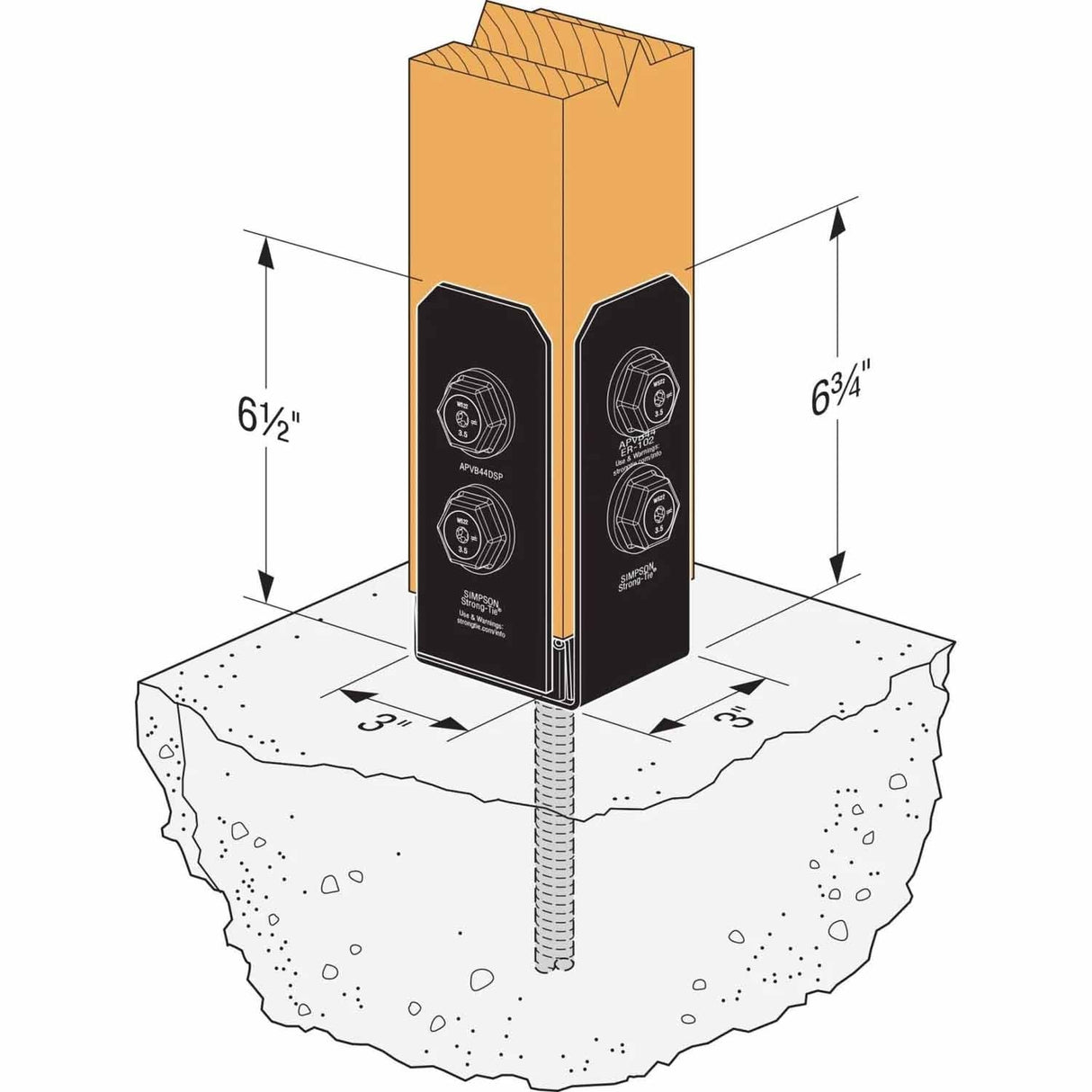 Simpson Strong-Tie APVB44DSP Avant Decorative Post Base Plates - Black Powder Coat (2 Pack) - 3