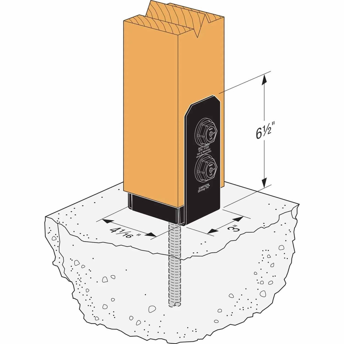 Simpson Strong-Tie APVB44R (4" x 4" Rough) Outdoor Adjustable Post Base - ZMAX/Black Powder Coated - 3