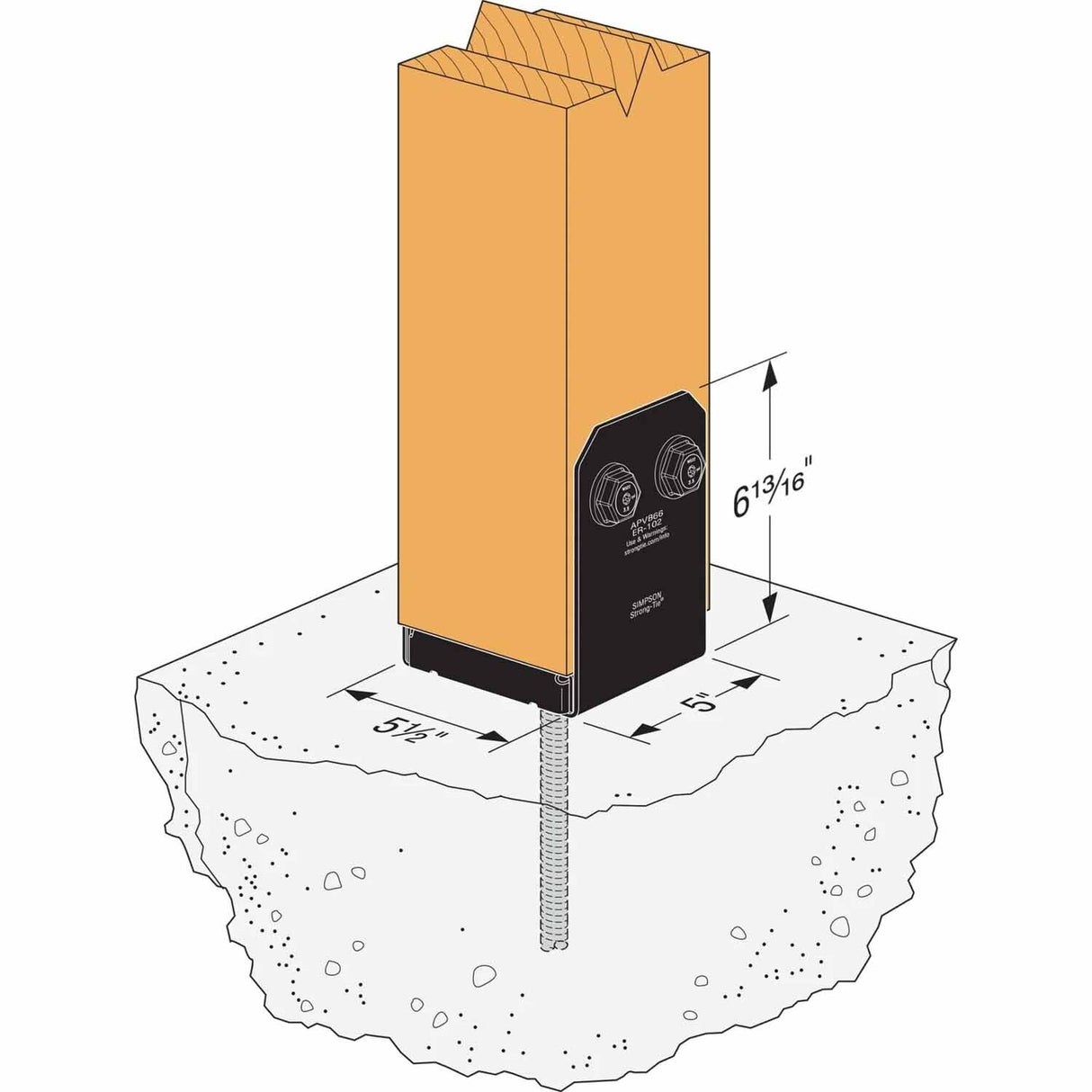 Simpson Strong-Tie APVB66 (6" x 6") Outdoor Adjustable Post Base - ZMAX/Black Powder Coated - 3