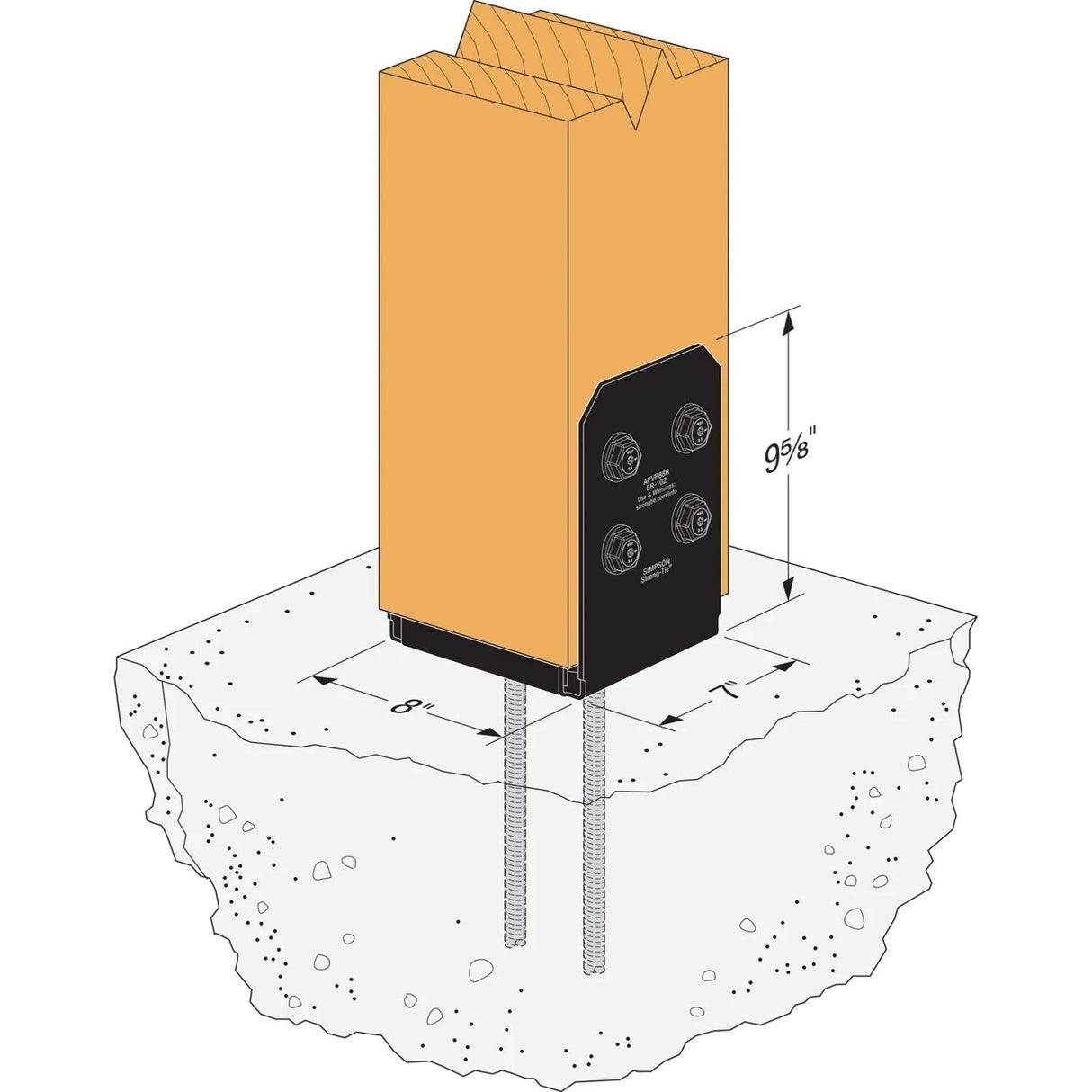 Simpson Strong-Tie APVB88R (8x8 Rough) Outdoor Adjustable Post Base - ZMAX/Black Powder Coated - 3