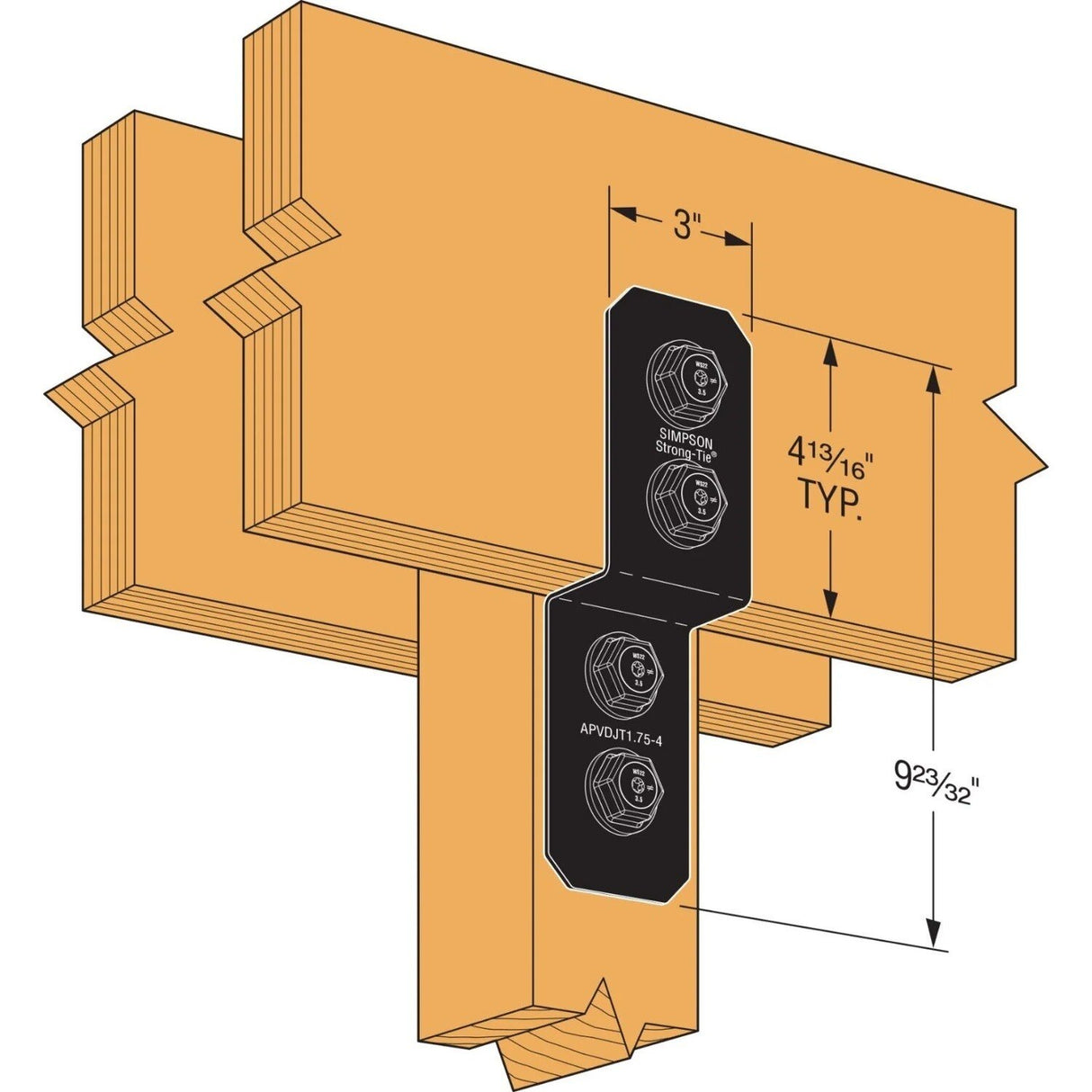 Simpson Strong-Tie APVDJT1.75-4 Outdoor Accents Avant Collection Deck Joist Tie for 1-3/4-in. Wood - 3