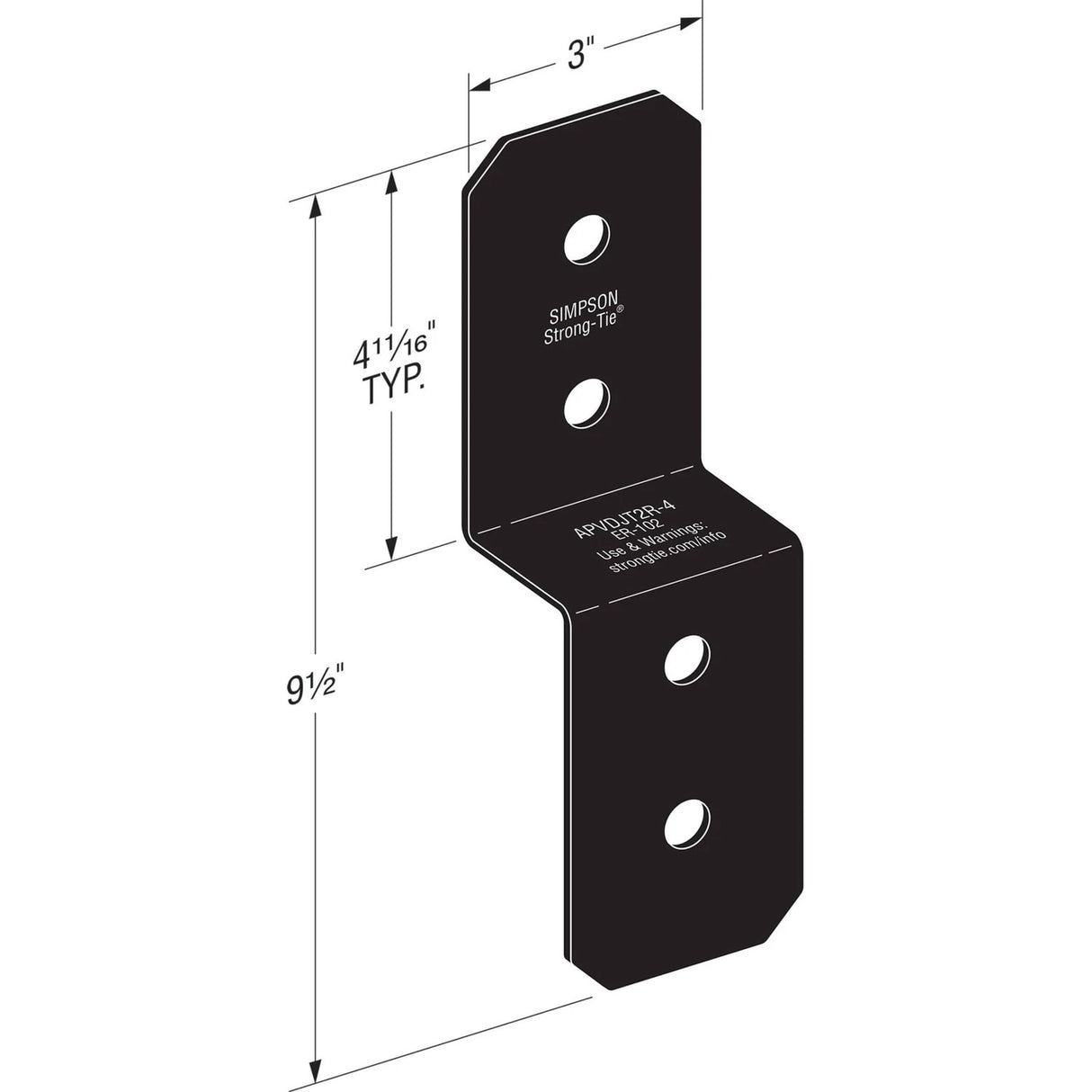 Simpson Strong-Tie APVDJT2R-4 Outdoor Accents Avant Collection Deck Joist Tie for Rough 2x - 2