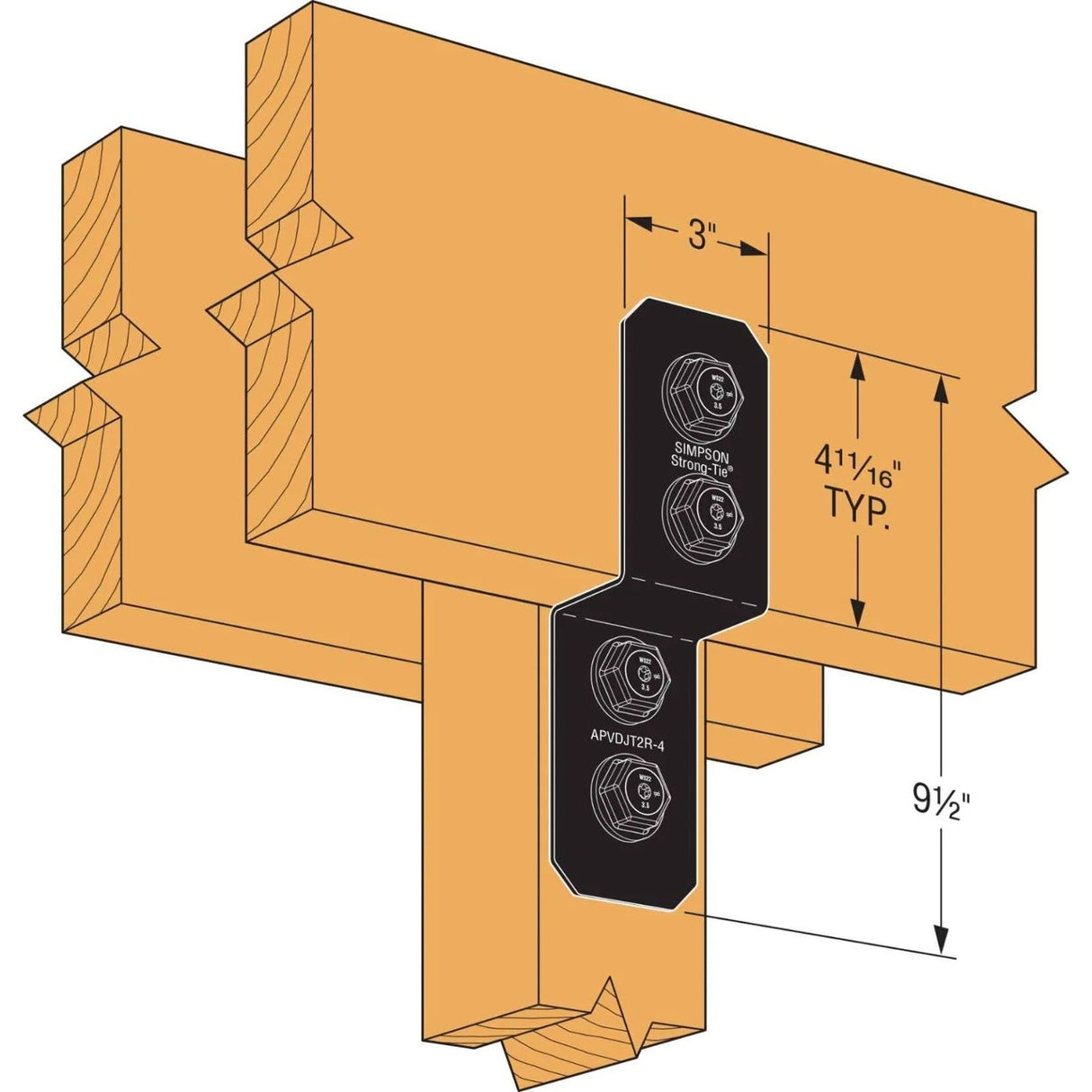 Simpson Strong-Tie APVDJT2R-4 Outdoor Accents Avant Collection Deck Joist Tie for Rough 2x - 3