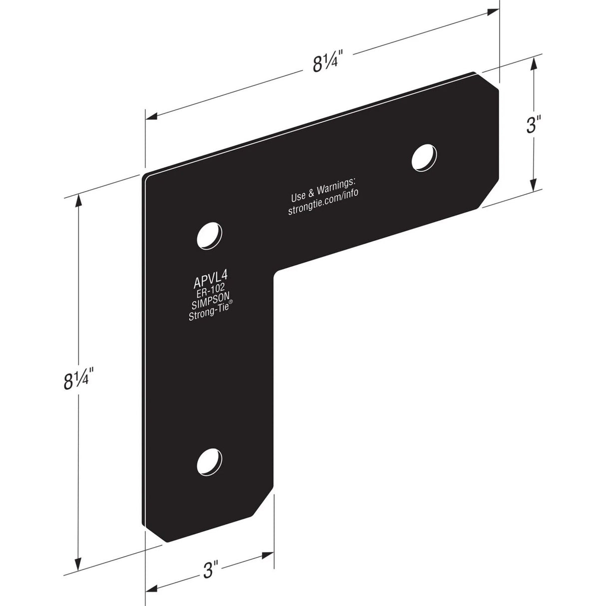 Simpson Strong-Tie APVL4 (8-1/4") 12Ga Outdoor Accents L Strap Tie - ZMAX/Black Powder Coating - 2