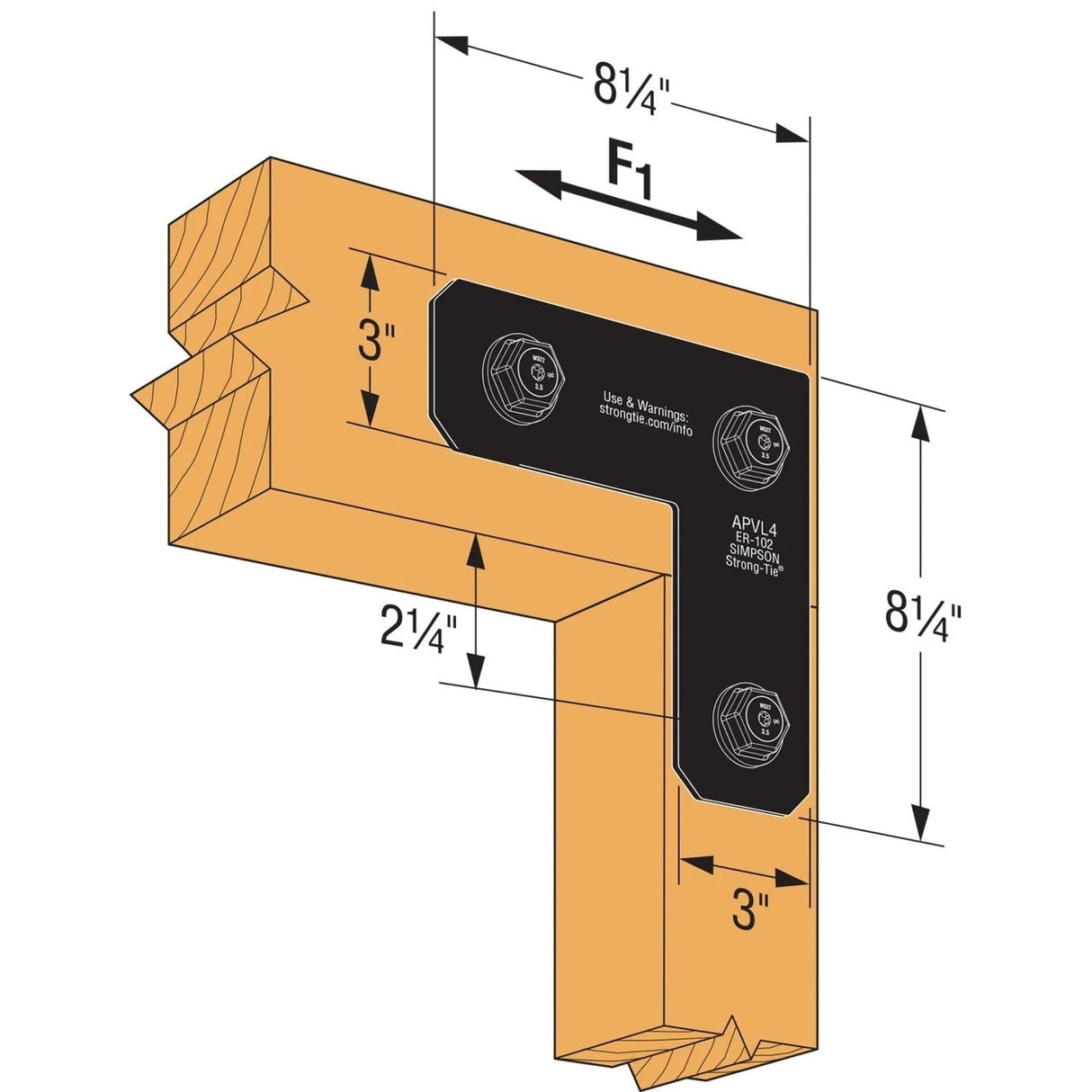 Simpson Strong-Tie APVL4 (8-1/4") 12Ga Outdoor Accents L Strap Tie - ZMAX/Black Powder Coating - 3