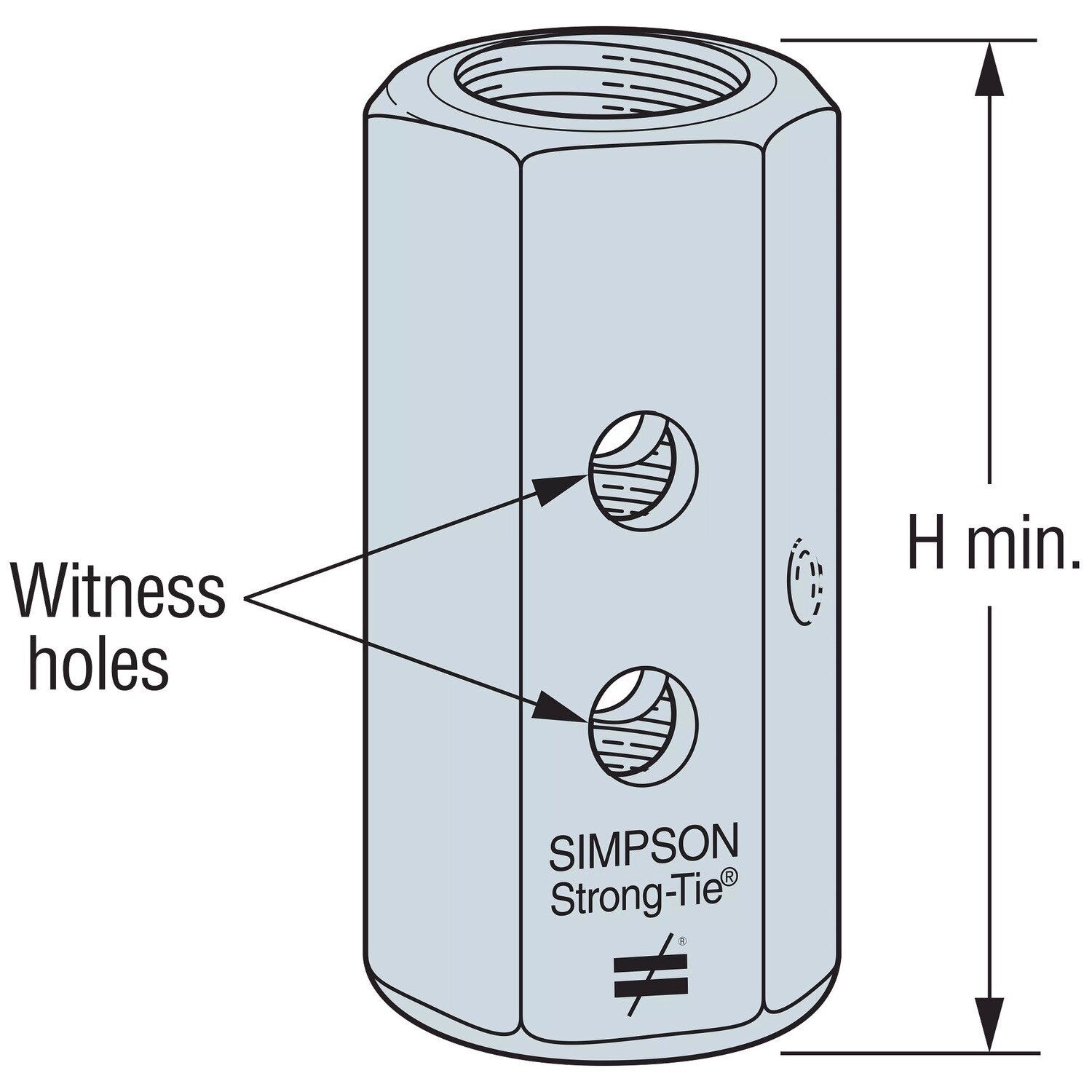Simpson CNW1 1/4 Strong-Tie Coupler Nut with Witness Hole for Threaded Rod - 2