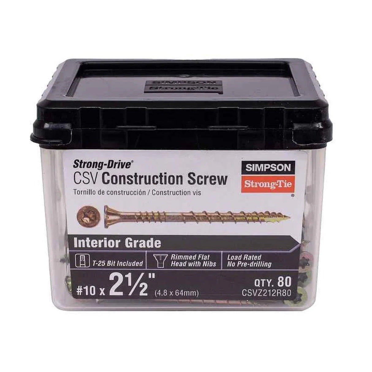 Simpson Strong-Tie CSVZ212R80 Strong-Drive (#10 x 2-1/2") Strong-Drive CSV Construction Screw T25, Flat Head, Yellow Zinc (80 Pack) - 4