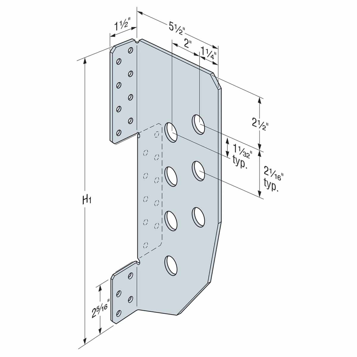 Simpson Strong-Tie HCJTZ Heavy-Duty Concealed Joist Tie with Pins for Glulam Beams - 3