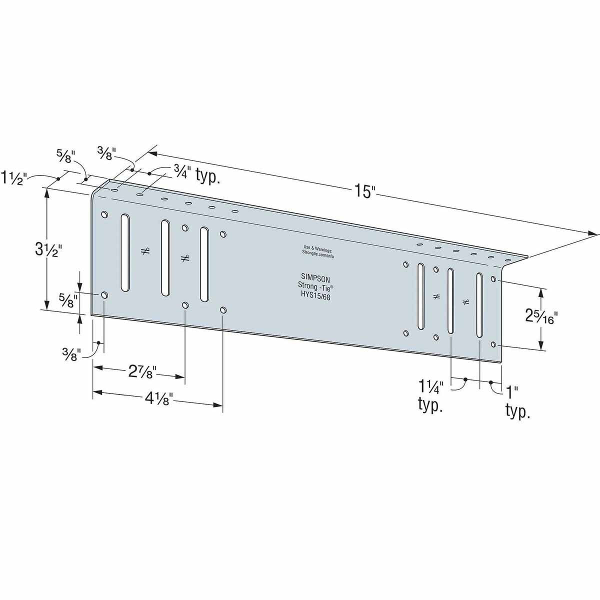 Simpson Strong-Tie HYS15/68-KT25 (15") 14-Gauge Bypass Hybrid Strut Kit with Screws - Cold-Formed Steel Connector - 2