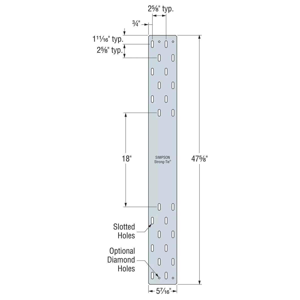 Simpson Strong-Tie MTWS48-5.5 (5-7/16" x 47-5/8") 7-Gauge Mass Timber Washer Strap for CLT and Engineered Wood Connections
