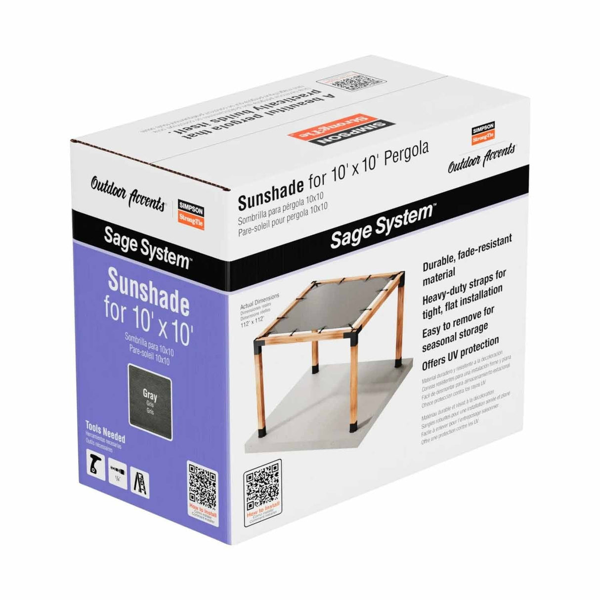 Simpson Strong-Tie SAGE-SHADE10X10G (10' x 10') Outdoor Accents Sage System Sunshade for Pergola, Gray - 2