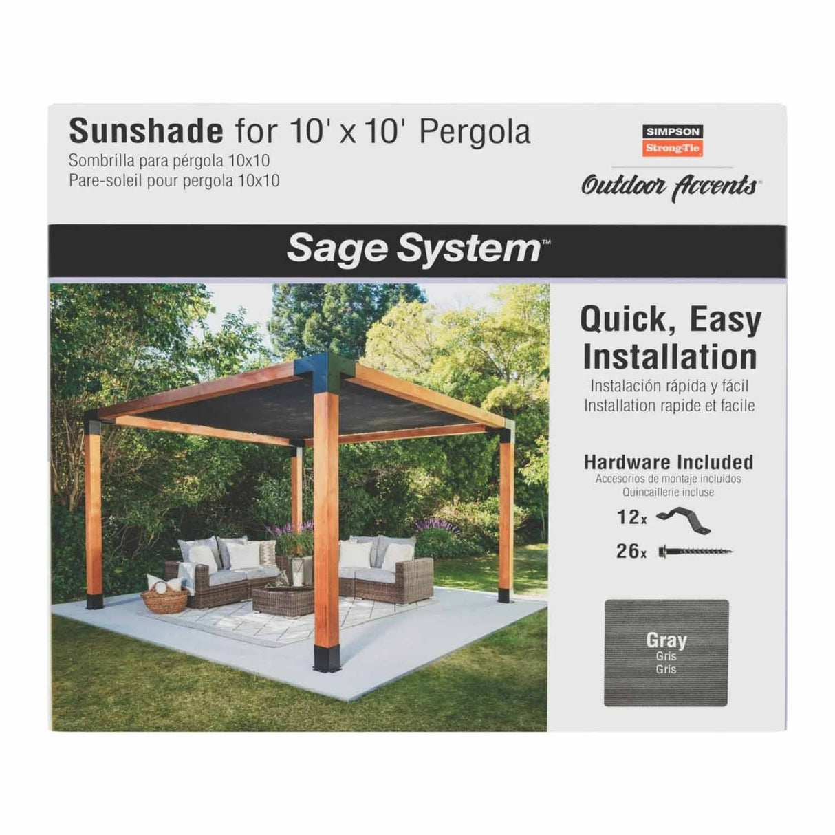 Simpson Strong-Tie SAGE-SHADE10X10G (10' x 10') Outdoor Accents Sage System Sunshade for Pergola, Gray - 4