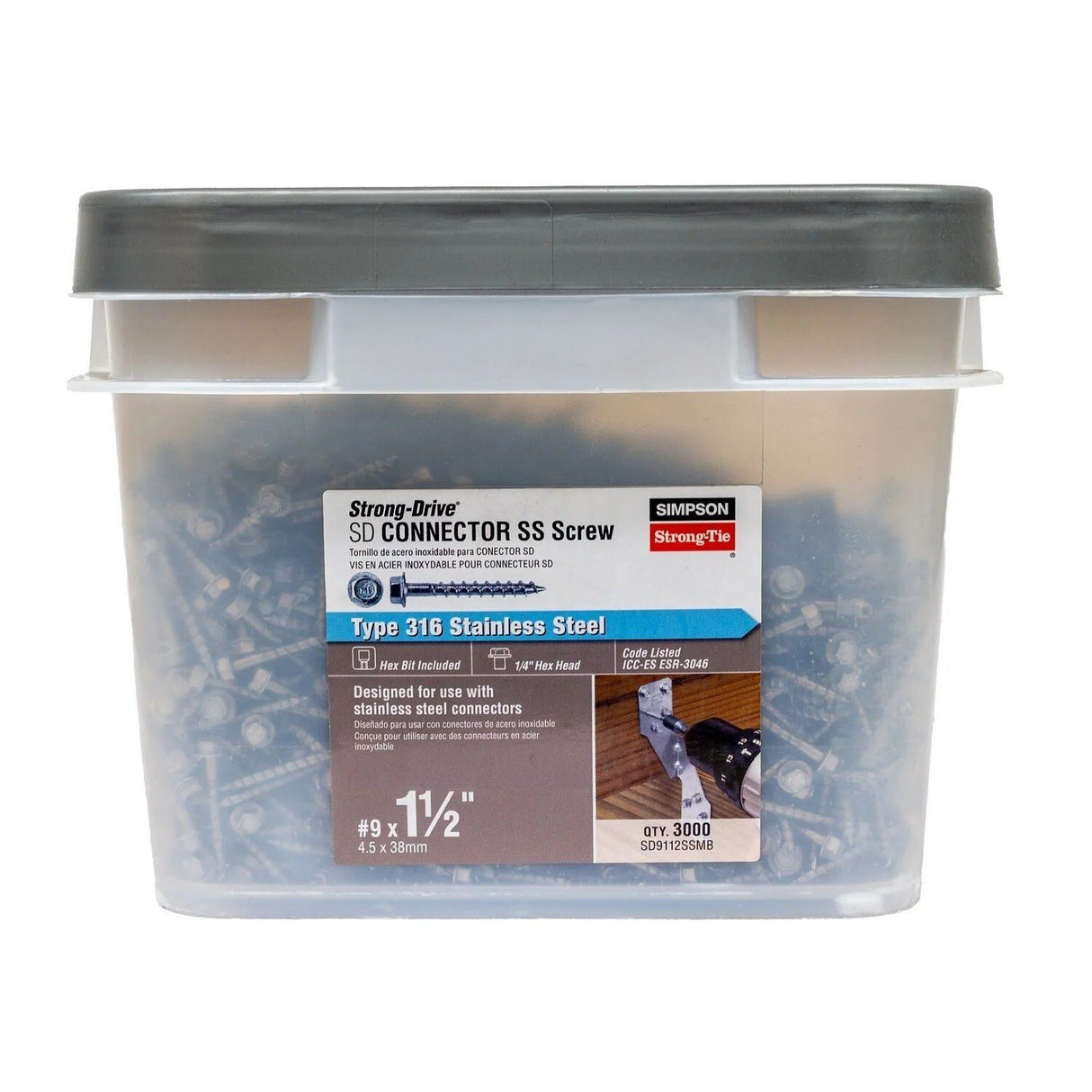 Simpson Strong-Tie SD9112SSMB Strong-Drive (#9 x 1-1/2") SD Connector SS Screw, 1/4" Hex Head, Class 55  (3000 Pack) - 2