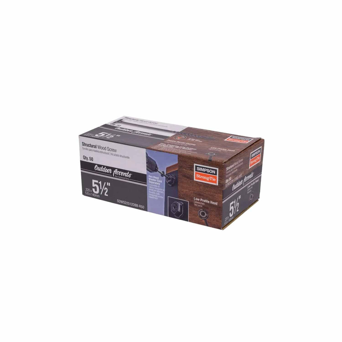 Simpson Strong-Tie SDWS22512DBB-R50 Strong-Drive (.220" x 5-1/2") T40 Outdoor Accents Structural Wood Screw, Black (50 Pack) - 2