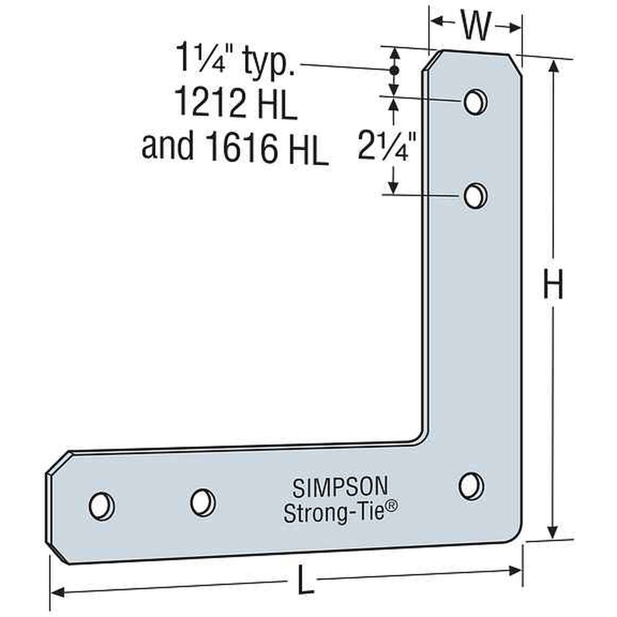 Simpson Strong-Tie 1616HL (16" x 16") 7-Gauge HL Galvanized Heavy L Strap - 2