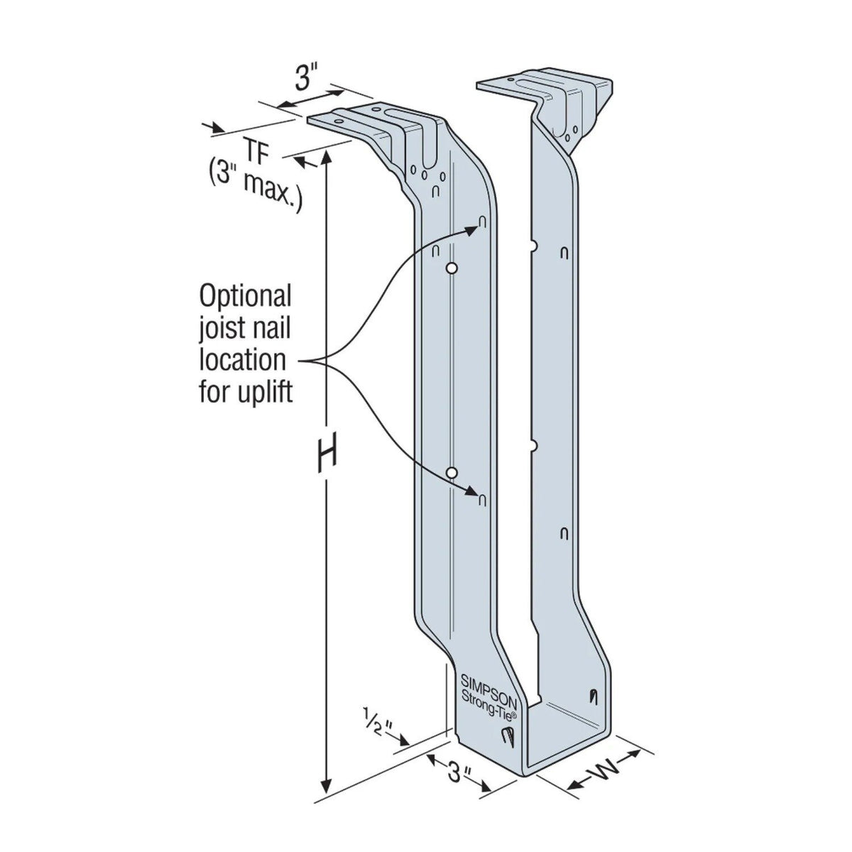 Simpson Strong-Tie HIT424 (3-1/2" x 24") Galvanized Top-Flange Joist Hanger for Engineered Wood - 2