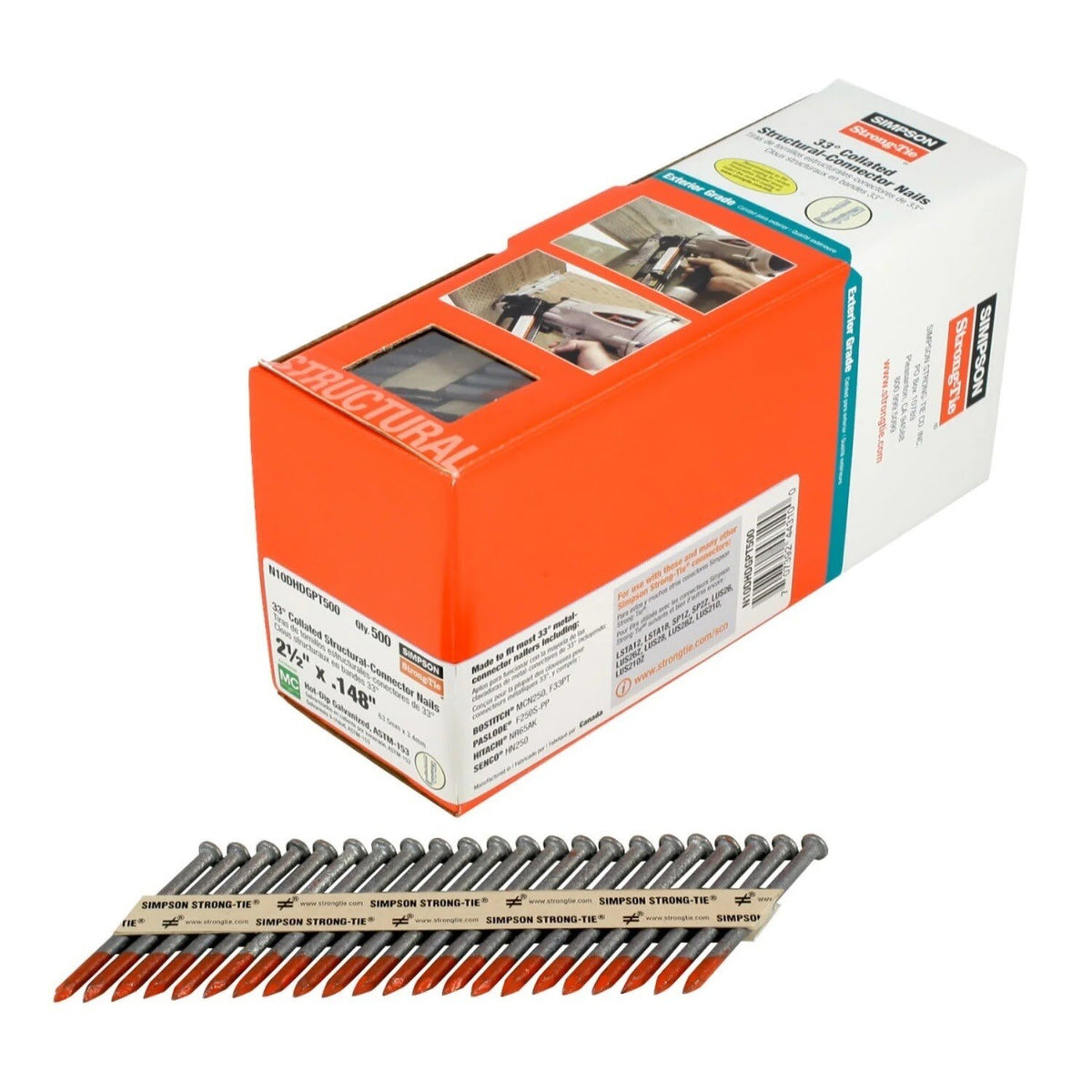 Simpson Strong-Tie N10DHDGPT500 Strong-Drive (2-1/2" x .148") Smooth-Shank Connector Nail (500 Pack) - 2