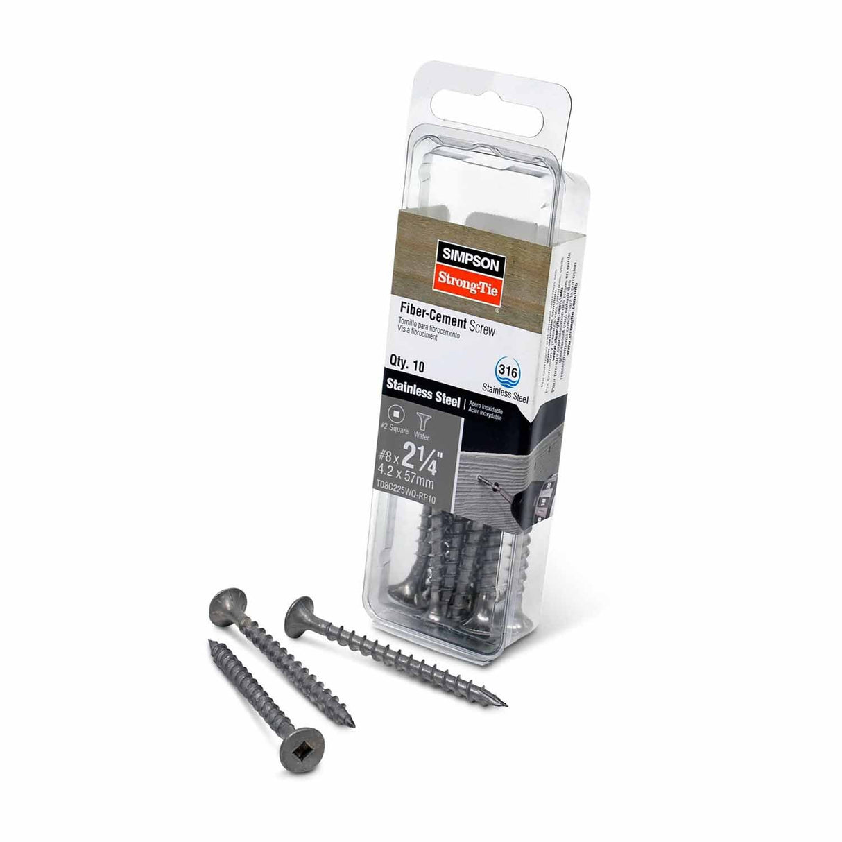 Simpson Strong-Tie T08C225WQ-RP10 (#8 x 2-1/4" #2) Fiber-Cement Screw, Square Wafer-Head. Type 316 (10 Pack)