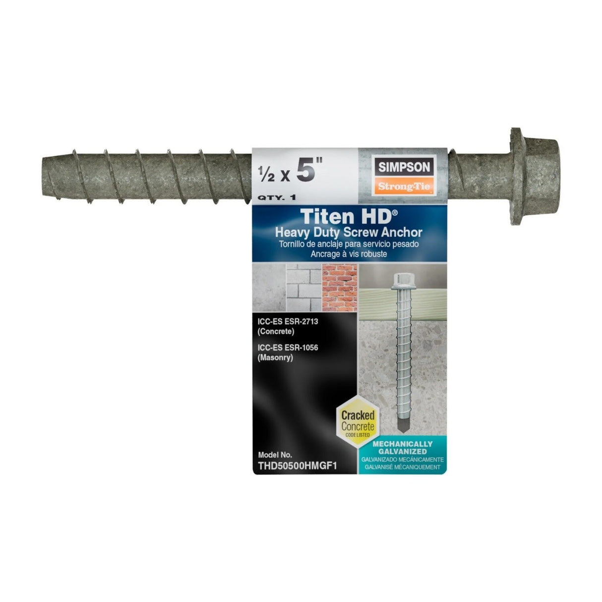 Simpson Strong-Tie THD50500HMGF1 Titen HD (1/2" x 5")  Mechanically Galvanized Heavy-Duty Screw Anchor - 2
