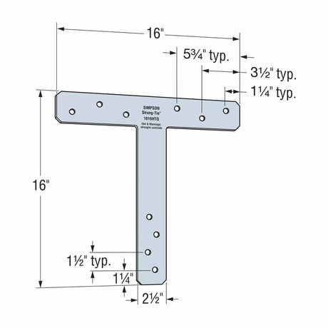 Simpson Strong-Tie 1616HTQ (16" x 16") 7-Gauge Hot-Dip Galvanized Heavy T Strap - 2