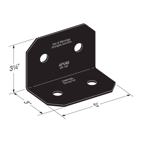 Simpson Strong-Tie APVA6 Outdoor Accents Avant Collection ZMAX Black Powder-Coated 90 Degree Angle for 6x - 2