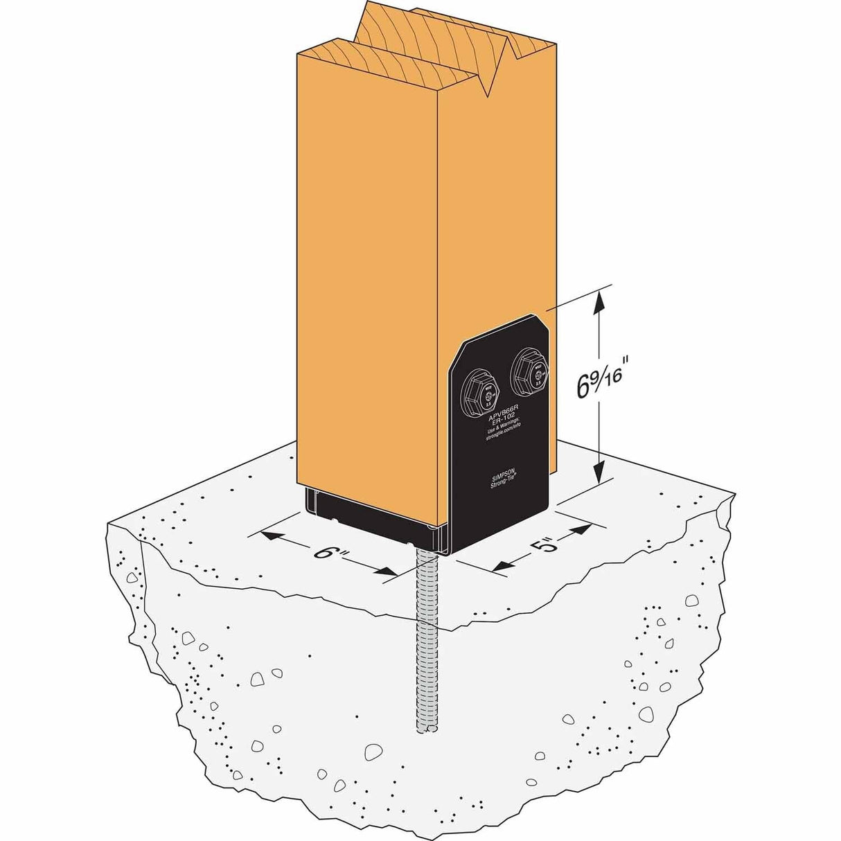 Simpson Strong-Tie APVB66R (6" x 6" Rough) Outdoor Adjustable Post Base - ZMAX/Black Powder Coated - 4