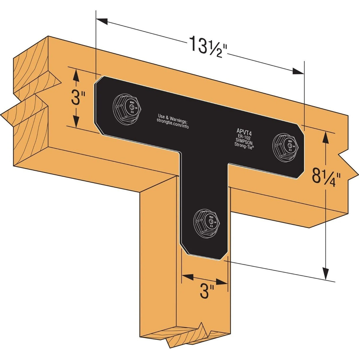 Simpson Strong-Tie APVT4 (13-1/2") 12Ga Outdoor Accents Avant Collection T Strap for 4x4 - 3