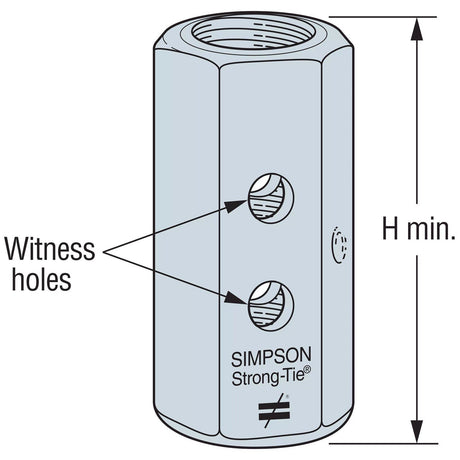Simpson CNW1 1/4 Strong-Tie Coupler Nut with Witness Hole for Threaded Rod - 2