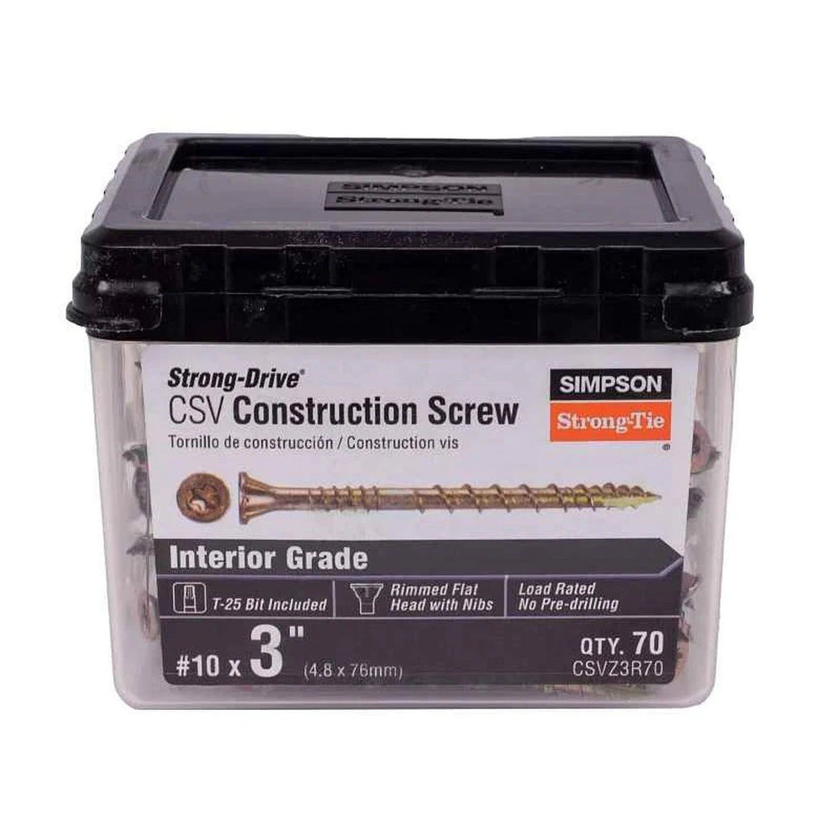 Simpson Strong-Tie CSVZ3R70 Strong-Drive (#10 x 3") CSV Construction Screw Flat Head Yellow Zinc Coated (70 Pack) - 4