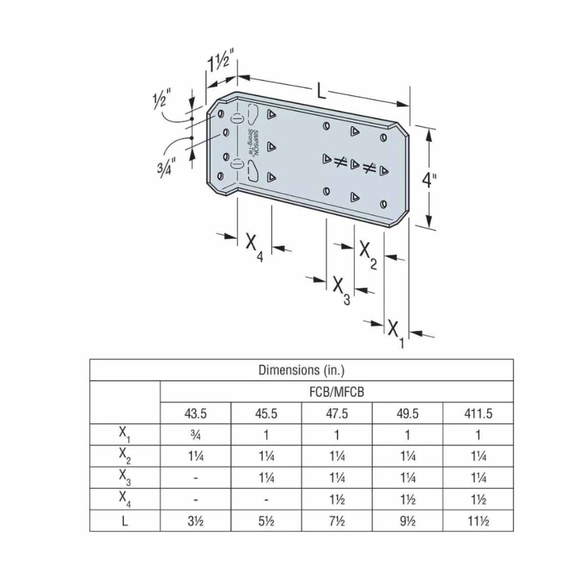 Simpson Strong-Tie FCB47.5-R25 (7-1/2") Bypass Framing Fixed-Clip Connector G90 Galvanized (25 Pack) - 3