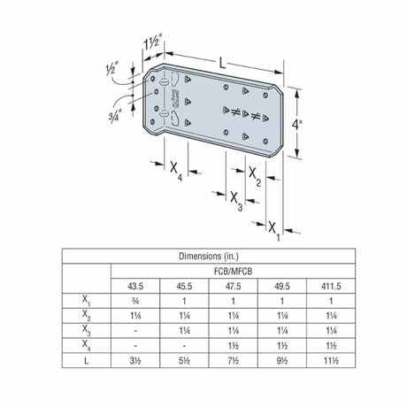 Simpson Strong-Tie FCB47.5-R25 (7-1/2") Bypass Framing Fixed-Clip Connector G90 Galvanized (25 Pack) - 3