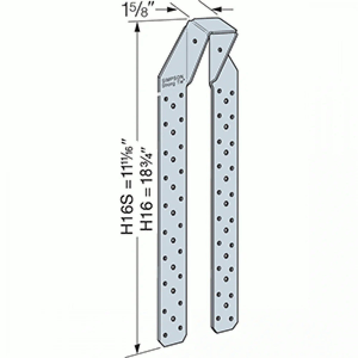 Simpson Strong-Tie H16 (18-3/4" x 1-5/8" x 18ga) Hurricane Tie - G90 Galvanized - 2