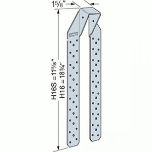 Simpson Strong-Tie H16 (18-3/4" x 1-5/8" x 18ga) Hurricane Tie - G90 Galvanized - 2