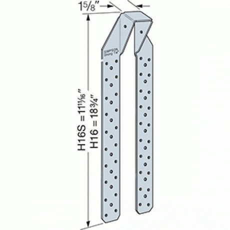 Simpson Strong-Tie H16 (18-3/4" x 1-5/8" x 18ga) Hurricane Tie - G90 Galvanized - 2
