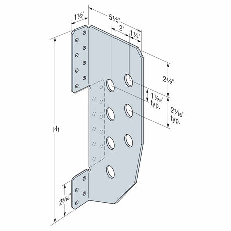 Simpson Strong-Tie HCJTZ Heavy-Duty Concealed Joist Tie with Pins for Glulam Beams - 3