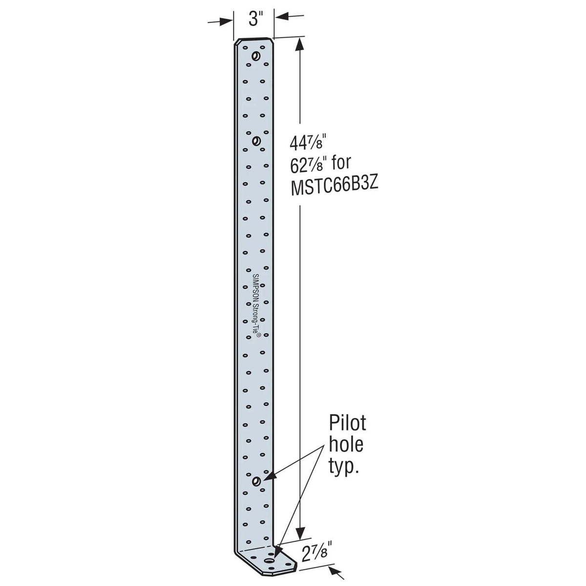 Simpson Strong-Tie MSTC48B3 (44-7/8 in.) Pre-Bent Strap, 14 gauge - Galvanized - 2