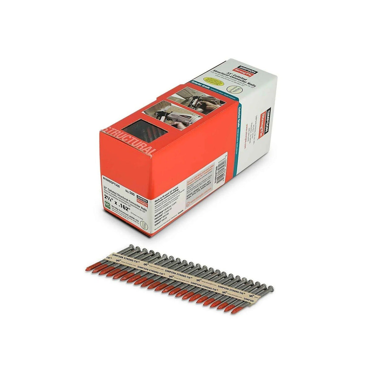 Simpson Strong-Tie N16HDGPT500 Strong-Drive (2-1/2" x .162") SCN Smooth-Shank Connector Nail, HDG (500 Pack) - 2