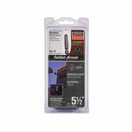 Simpson Strong-Tie SDWS22512DBBRC12 Strong-Drive (.220" x 5-1/2") T40 Outdoor Accents Structural Wood Screw, Black (12 Pack) - 2