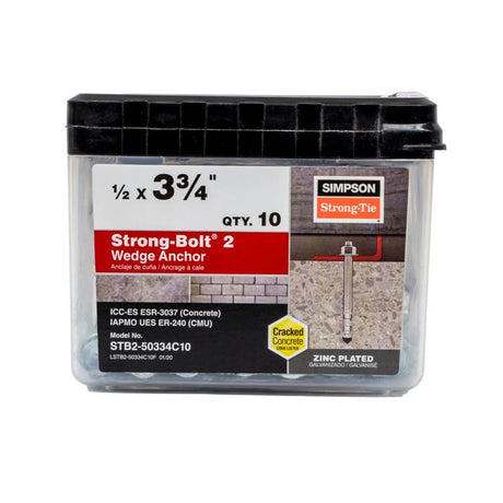 Simpson Strong-Tie STB2-50334C10 Strong Bolt (1/2" x 3-3/4") 2 Wedge Anchor - Zinc Plated (10 Pack) - 2