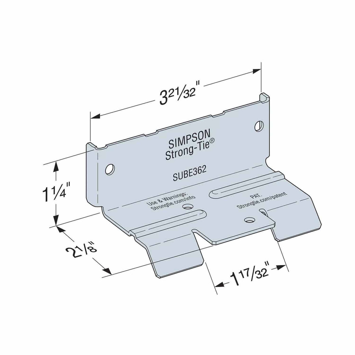 Simpson Strong-Tie SUBE362-R100 (3-5/8") Bridging Connector for Stud Zinc Galvanized (100 Pack) - 2