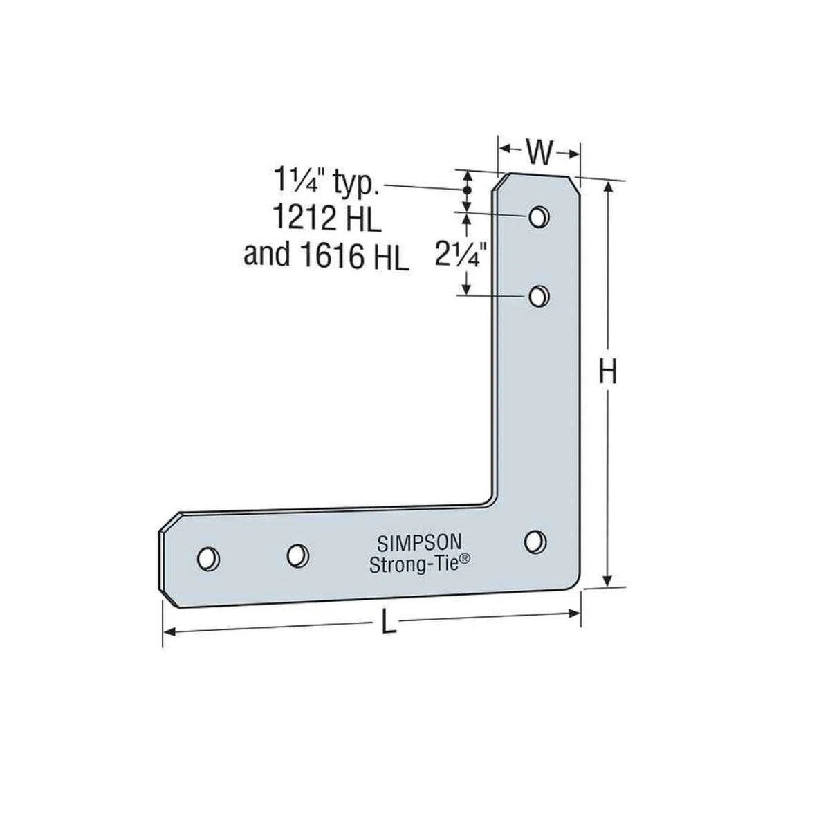 Simpson Strong-Tie 1212HL (12" x 12") 7-Gauge HL Galvanized Heavy L Strap - 2
