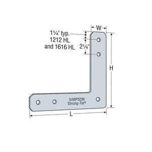 Simpson Strong-Tie 1212HL (12" x 12") 7-Gauge HL Galvanized Heavy L Strap - 2