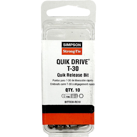 Simpson Strong-Tie BITTX30-RC10 Quik Drive (T30 6-Lobe) Driver Bit (10 Pack)