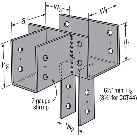 Simpson Strong-Tie CCT666 Heavy-Gauge Steel Column Cap T Configuration for 6x Beams and Posts - 2