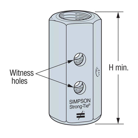 Simpson Strong-Tie CNW1/2 Coupler Nut with Witness Hole for Threaded Rod - 2