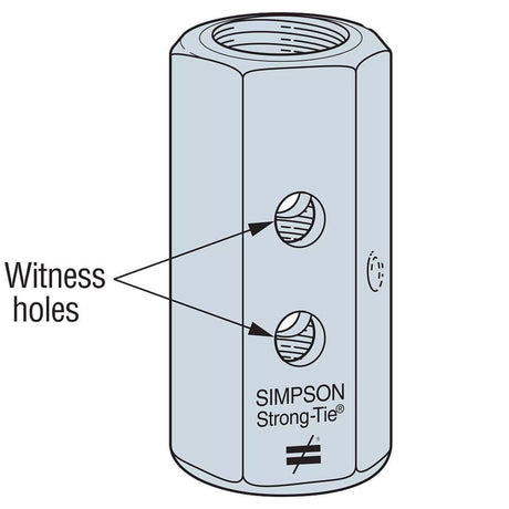 Simpson Strong-Tie CNW5/8-R Coupler Nut with Witness Hole for Rod Connection - 2