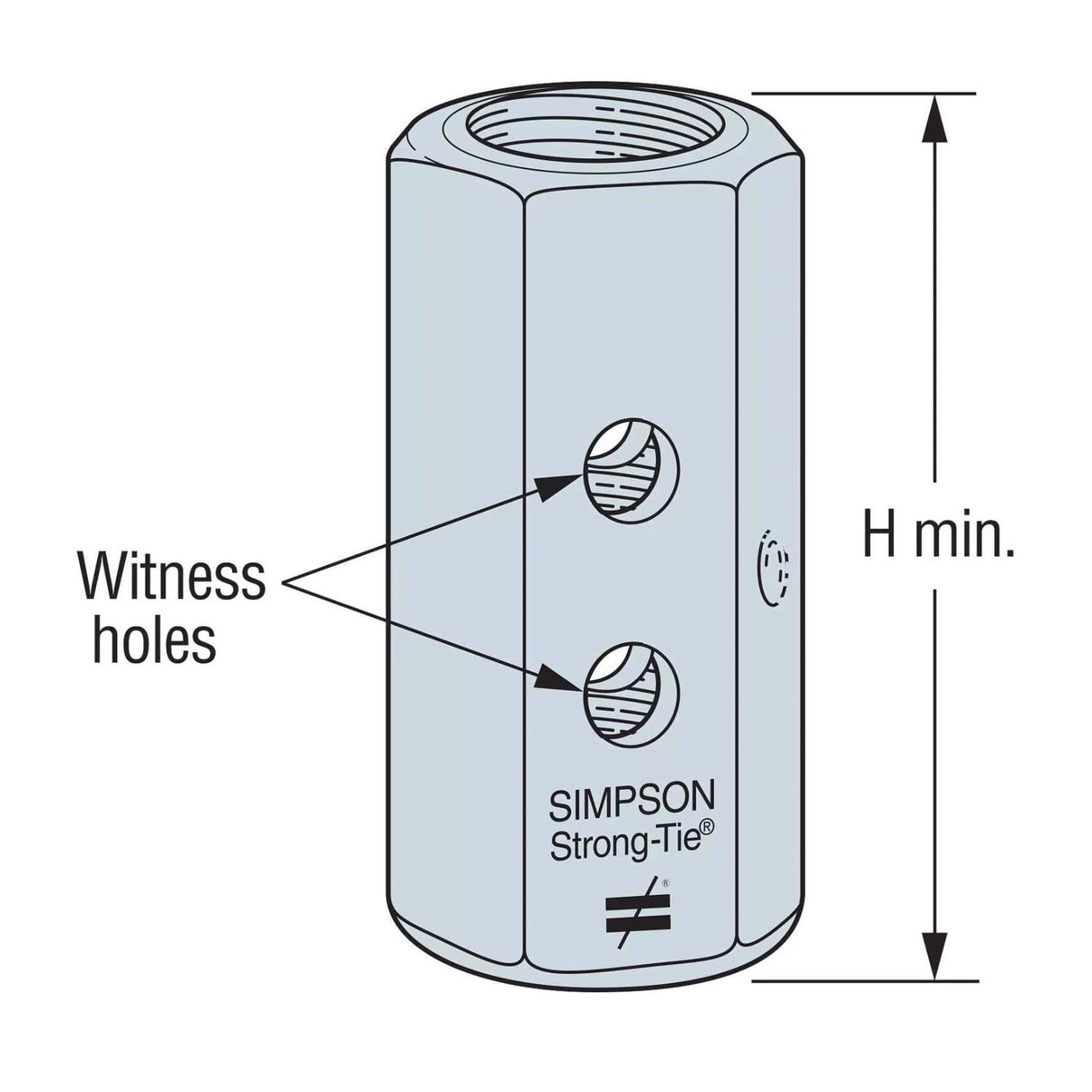 Simpson Strong-Tie CNW5/8 Coupler Nut with Witness Hole for Threaded Rod - 2