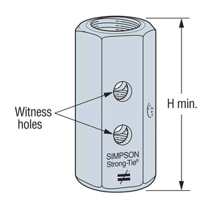 Simpson Strong-Tie CNW5/8 Coupler Nut with Witness Hole for Threaded Rod - 2